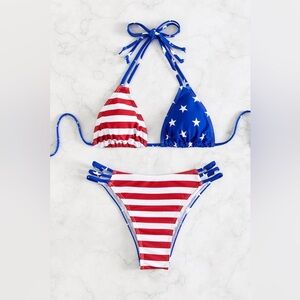 Red, white and blue bikini set